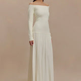 Knit Off Shoulder Maxi Dress - Ivory