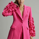Ruffled Notched Long Sleeve Blazer