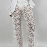 Lace Sheer High Waist Patchwork Straight Pants