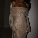 Babette - Off-Shoulder Shimmer Maxi Dress