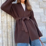 Relaxed Cozy Tie Waist Knit Cardigan