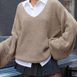 Vintage V-Neck Split Knit Blouse