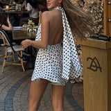 Sexy Polka Dot Halter Backless Tie Mini Dress