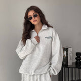 Letter Print Half-Zip Hoodie Loose Straight Pants Two Piece Set