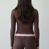 Cross V Neck Contrast Slim Long Sleeve Two Piece Set