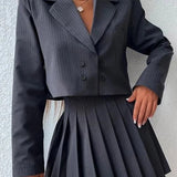 Chic Preppy Blazer Mini Skirt Two Piece Set