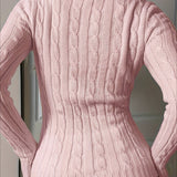 Embroidered Cable Knit V Neck Sweater