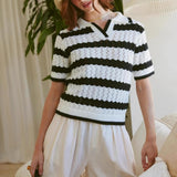 Striped Polo Short Sleeve Sweater