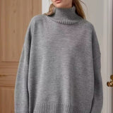 Solid High Neck Knit Sweater