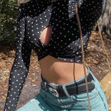 Black and White Polka Dot Slim Fit Crop Top