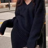 Lazy V-neck Knit Sweater Mermaid Skirt Two Piece Set