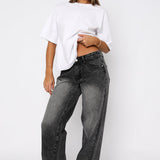 Bring The Style Low Rise Wide Leg Jeans Grey Acid