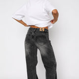 Bring The Style Low Rise Wide Leg Jeans Grey Acid