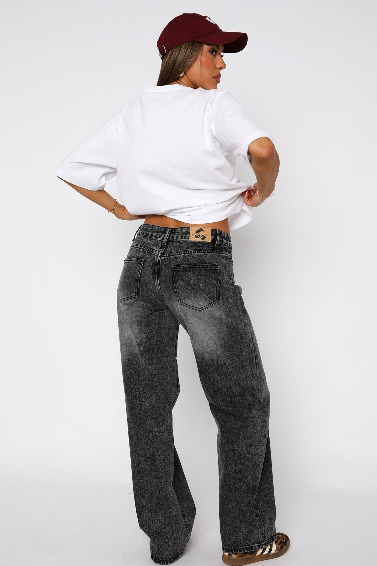 Bring The Style Low Rise Wide Leg Jeans Grey Acid