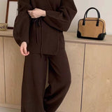 Loose Belted Knit Cardigan Wide-Leg Pants Two Piece Set