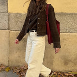 Brown Cropped Casual Jacket