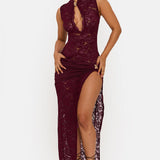 Sleeveless Lace High Slit Maxi Dress