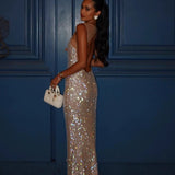 Glam Rhinestone Evening Maxi Dress