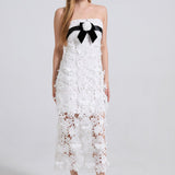 Heavy Lace 3D Embroidery Strapless Camellia Prom Dress