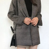 Plaid Double-Breasted Long Blazer