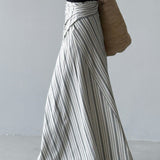 High Waist Striped Tie Waist A Line Maxi Skirt