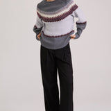 Patchwork Crew Neck Knit Sweater