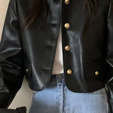 Retro O-Neck PU Leather Jacket