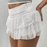 Sexy Tiered Lace Trim Mini Cake Skirt