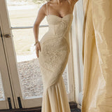 Lace Ruffle Slip Maxi Formal Dress