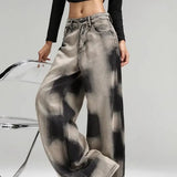 Vintage Grey Tie Dye Wide Leg Jeans