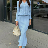 Gala - V-Neck Knitted Top & Skirt Two-Piece Set