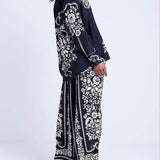 Unique Western Floral Print Elastic Pocket Wide Leg Pants