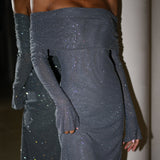 Babette - Off-Shoulder Shimmer Maxi Dress