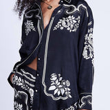 Unique Western Floral Print Elastic Pocket Wide Leg Pants