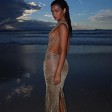 Renelle - Embellished Backless Slit Maxi Dress