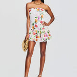 Ruched Stretch Bustier Lace-Trim Mini Dress