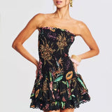 Ruched Elastic Corset Lace Trim Mini Dress