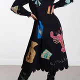 Lobster Graffiti Scallop Trim Midi Dress