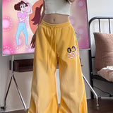Yellow Graphic Loose Casual Sweat Pants