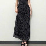 Lace Trim Mesh Floral Dress