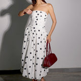 Elegant Polka Dot Strapless Bodycon Maxi Dress