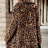 Leopard Print Notch Lapel Plush Overcoat