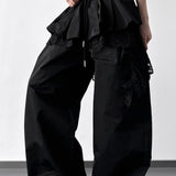 Lace Skirt Hem Trim Wide Leg Casual Pants