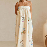 Sexy Spaghetti Strap Linen Vacation Maxi Dress