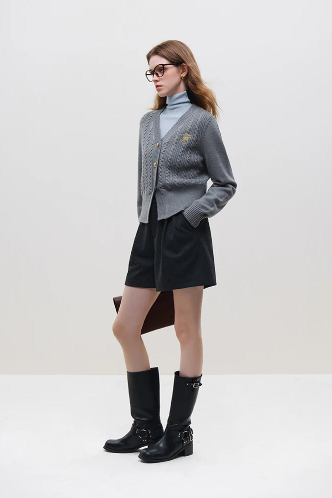 Chic Embroidered Cable Knit Cardigan