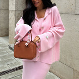 Elegant Minimalist Knit Long Sleeve Cardigan Cami Three Piece Set