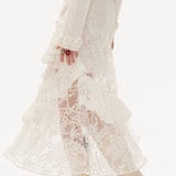 Hot Girl Lace Tiered Mesh Stylish Slim Midi Skirt