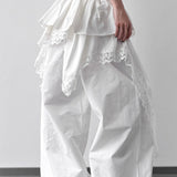 Lace Skirt Hem Trim Wide Leg Casual Pants
