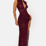 Sleeveless Lace High Slit Maxi Dress