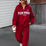 Letter Print Half Zip Hoodie